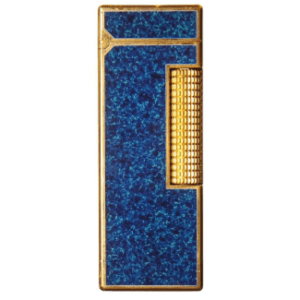 Vintage Dunhill Rollagas lighter in blue marble lacquer with gold plating in original presentation box