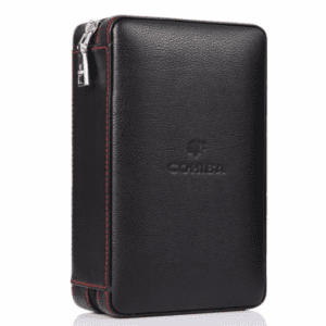 COHIBA leather and cedar wood travel cigar humidor set in black and brown luxury finish