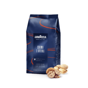 Bag of Lavazza Crema e Aroma 1kg coffee beans with rich espresso blend and creamy crema