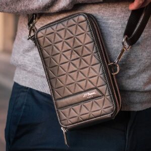 S.T. Dupont Firehead black zip crossbody bag with embossed flame motif