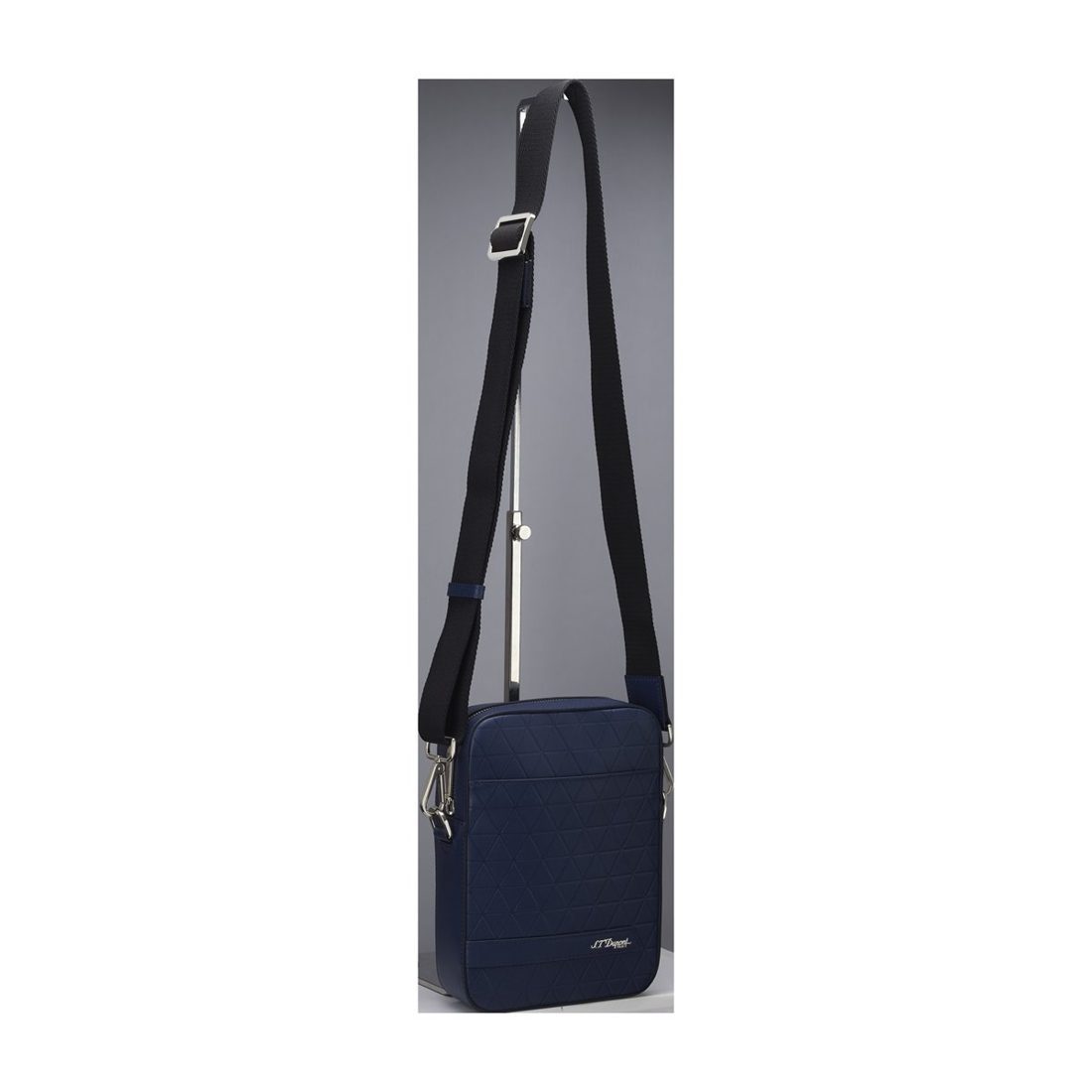 S.T. Dupont Firehead blue zip crossbody bag with embossed flame motif